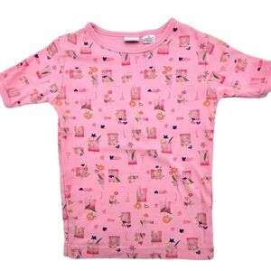 Vintage Talbots Y2K Girl's Pink Floral Heart Pajama Top Shirt Size 8